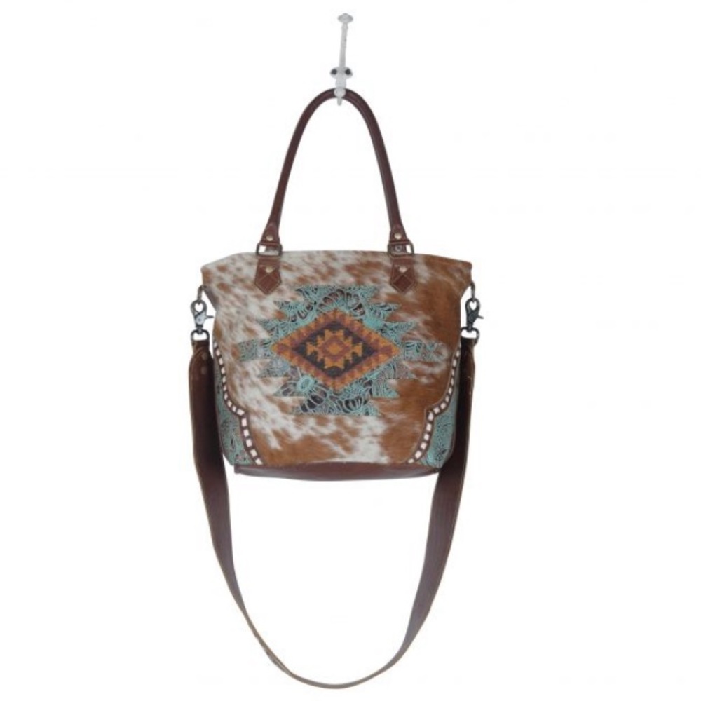 New Genuine Leather Bohemian Western Print Tote Bag Shoulder Bag Handbag - Picture 5 of 13